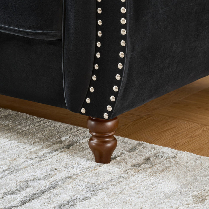 Chesterfield 3 And 2 Seater Velvet Upholstery Sofa With Roll Armrest & Nailhead Fabric Couch