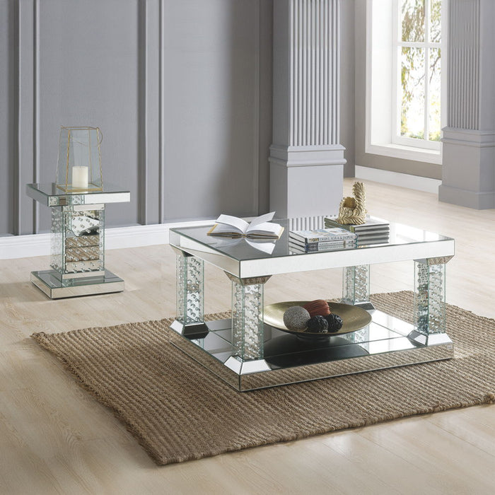 Nysa - 36" Coffee Table - Mirrored & Faux Crystals