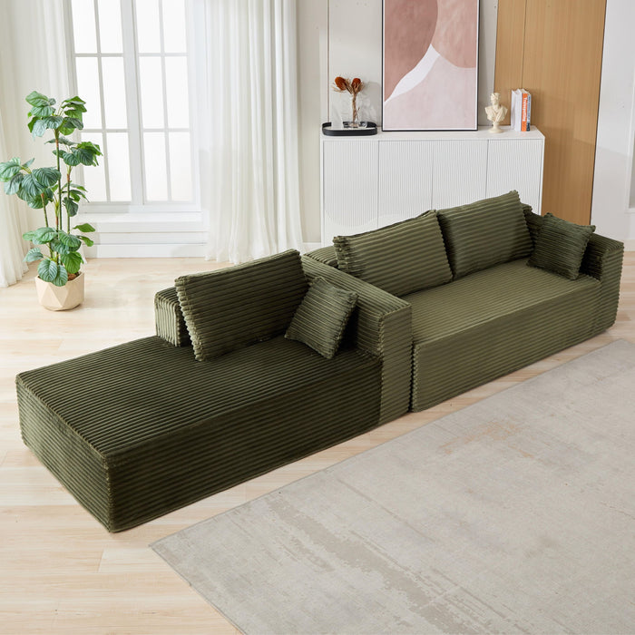 Compression Sectional Couch With Comfy Chaise, Boneless L Shape Sofa With Deep Seat