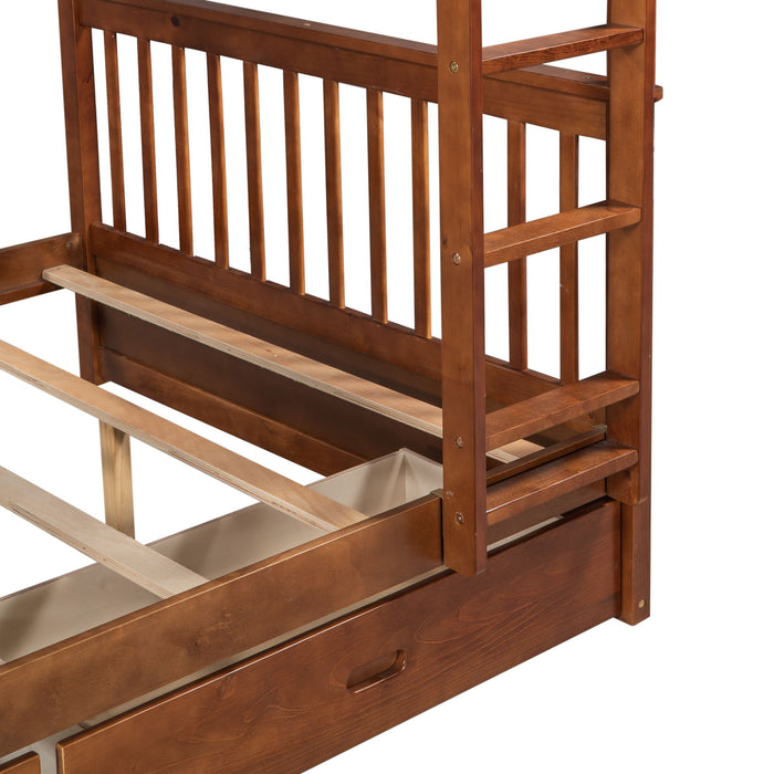 Bunk Bed With Ladders And 2 Storage Drawers