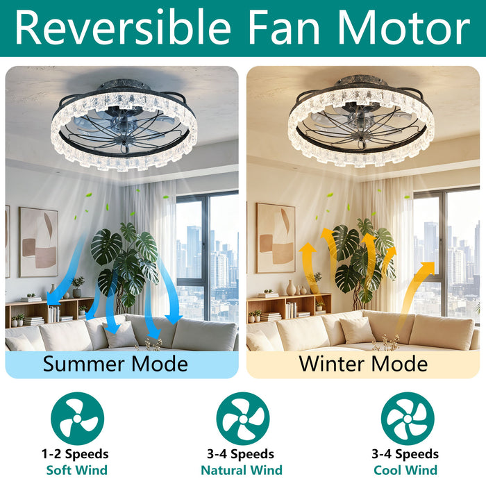 21" Caged Ceiling Fan With Remote Controlled Acrylic LED Lights - Antique Black