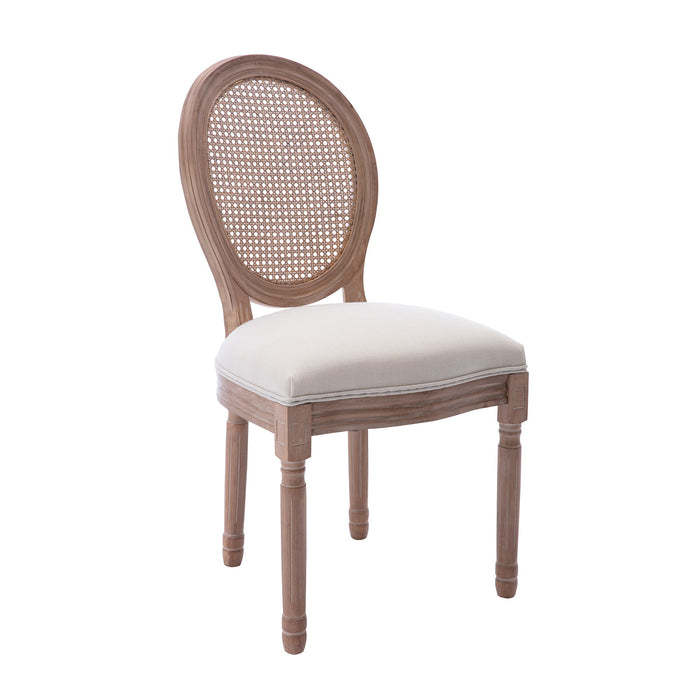 Hengming Upholstered Fabrice With Rattan Back French Dining Chair With Rubber Legs, (Set of 2) - Beige