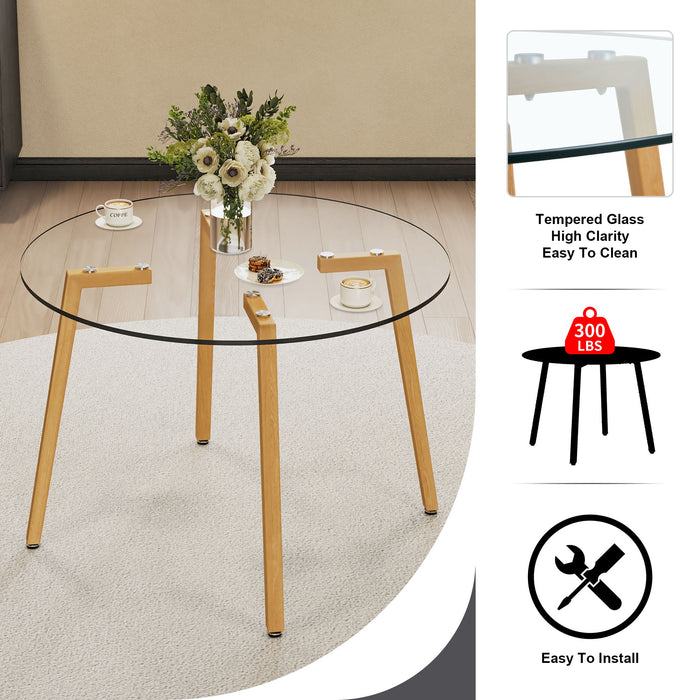 1 Modern Minimalist Style Circular Transparent Tempered Glass Dining Table, 6 Modern PU Leather High Backrest Cushioned Side Chairs, C - Tube Chrome Legs C - 1162 Drt - 1123