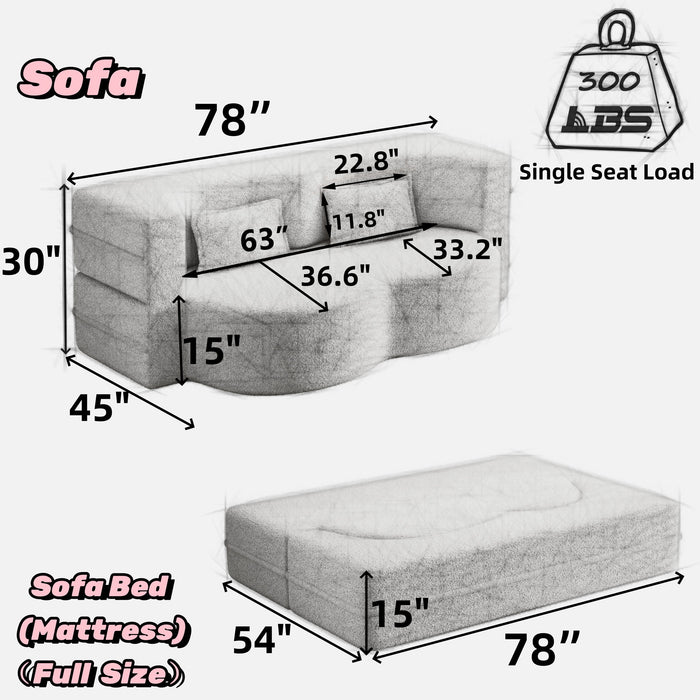 Convertible Plush Corduroy Foam-Filled Sleeper Sofa Bed With 2 Pillows