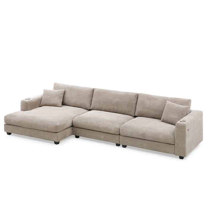 Oversized Sectional L Shaped Cloud Couch With USB Charging Port Cup Holder Deep And Wide Seat Sofa With Chaise Comfy