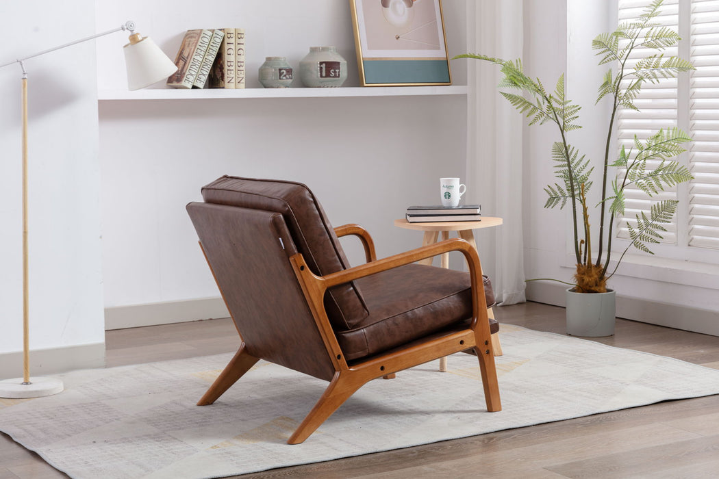 Coolmore Wood Frame Armchair, Modern Accent Chair Lounge Chair - Brown