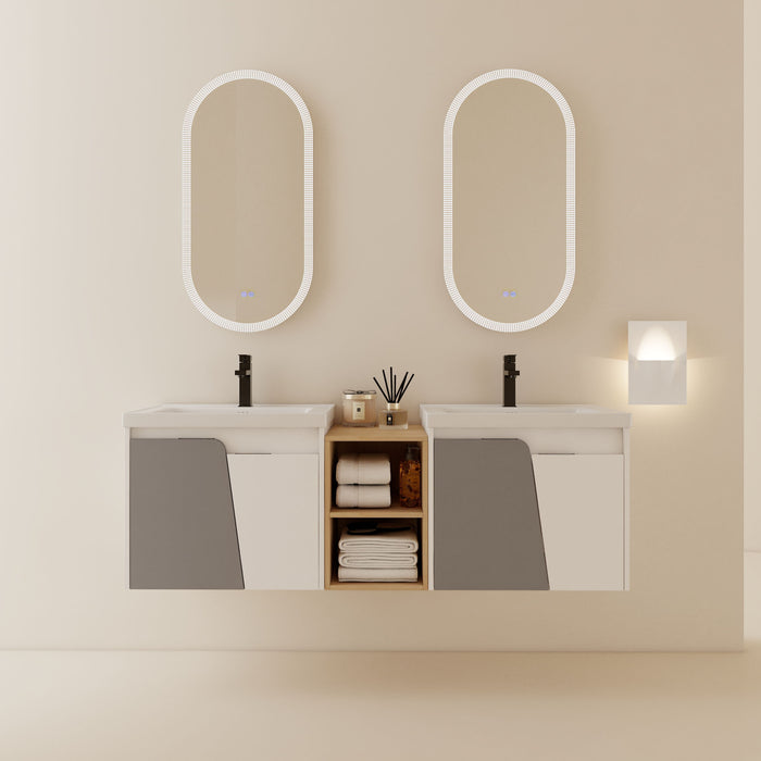 60" Wall - Mounted Bathroom Vanity With Sink,, And A Small Storage Shelves (Kd - Packing)