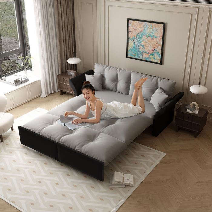 Queen Pull Out Sofa Bed, 3 In 1 Convertible Sleeper Tufted With 2 Soft Pillows