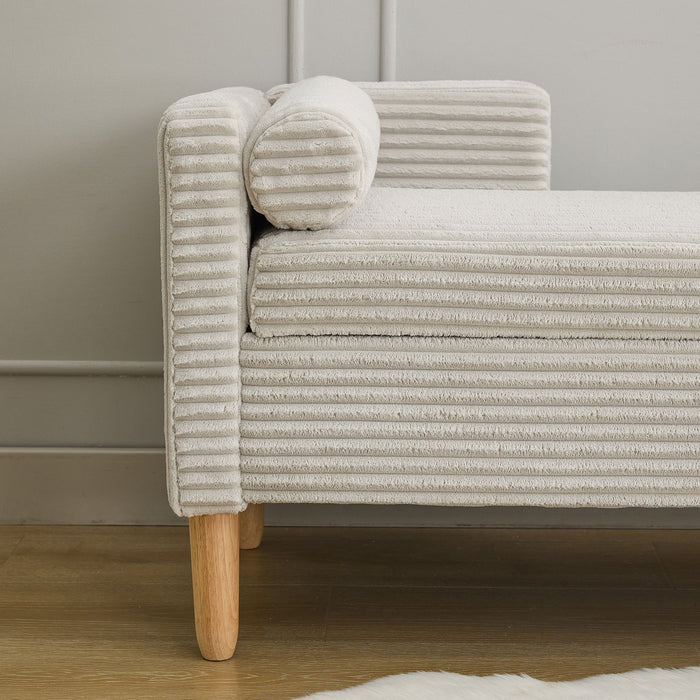 Wide Corduroy Storage Soft Bench With Armrests, Backrest And Two Bolster Pillows