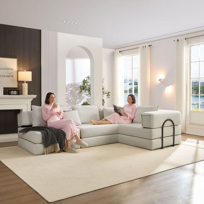 Modular L Shaped Floor Living Room Sofa Set With 6 Pillows