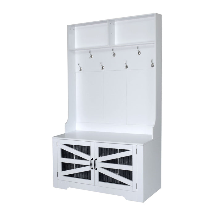 Entryway Bench With Coat Rack, 3 In 1 Design And Adjustable Shelves