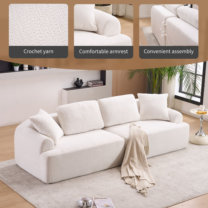 Compression Sofa: 4 Seater Combined Sofa, Crochet Yarn Fabric, Full Sponge Compression Sofa, Combined Sofa With 4 Pillows For Home Living / Home Furniture / Apartment - Beige