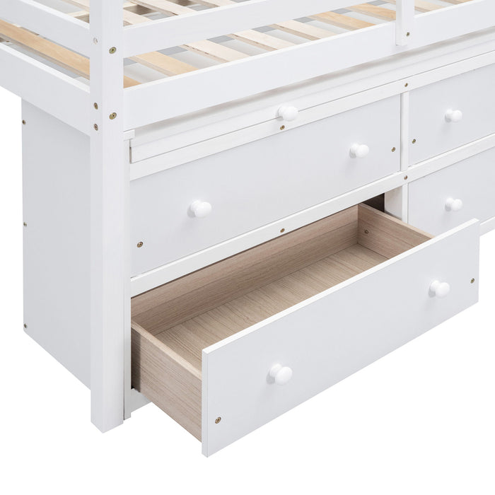 Loft Bed With Retractable Writing Desk And 4 Drawers, With Lateral Portable Desk And Shelves