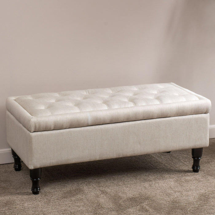 Button-Tufted Upholstered Ottoman With Hidden Storage - Linen