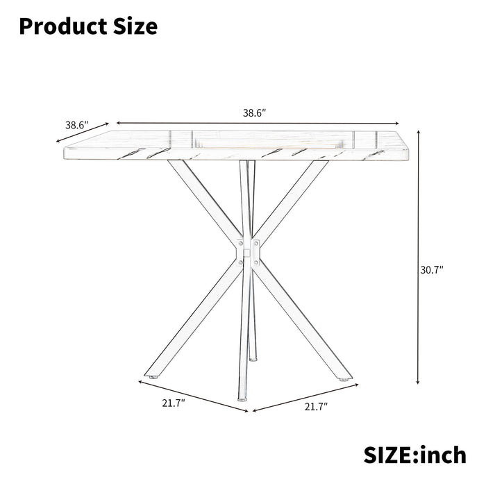 Mid Century Modern Square Dining Table Set With Faux Marble Tabletop And Iron Legs For 4, Space Saving Design - Brown / Blue
