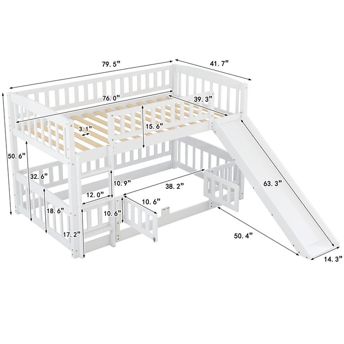 Low Bunk Bed With Slide, Fence And Ladder