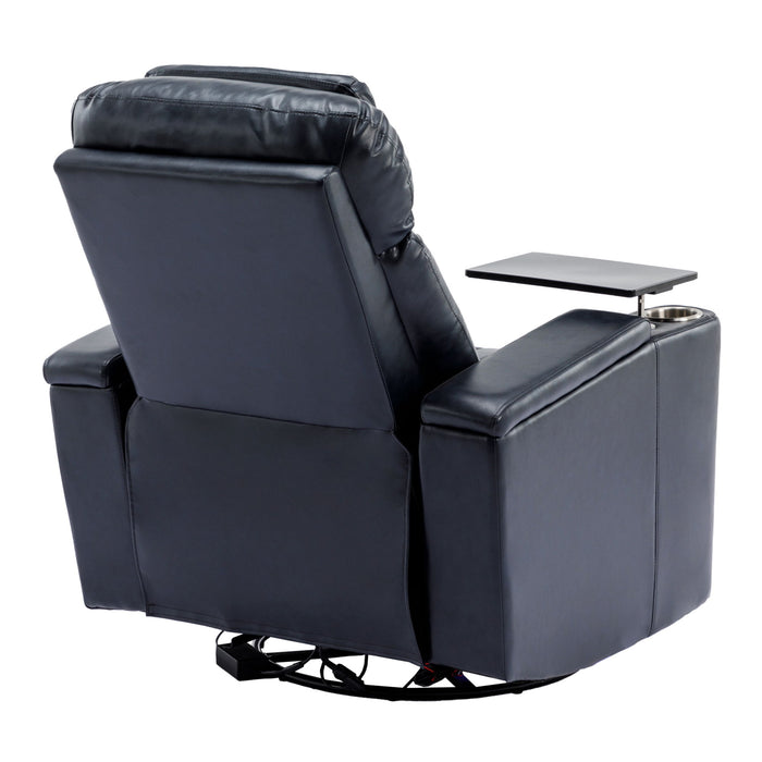 270° Power Swivel Recliner Home Theater Chair With Hidden Arm Storage, LED Light, Cup Holder, And Tray Table
