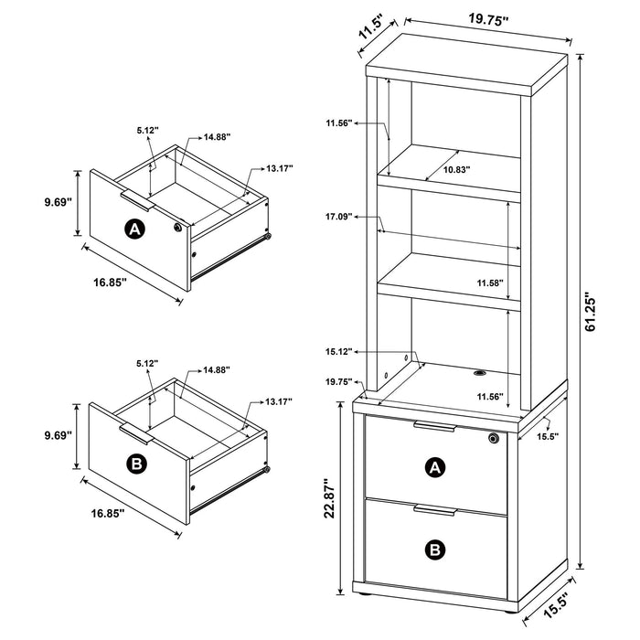 Geary - 3 Piece Wall Unit Bookcase Set With USB Storage