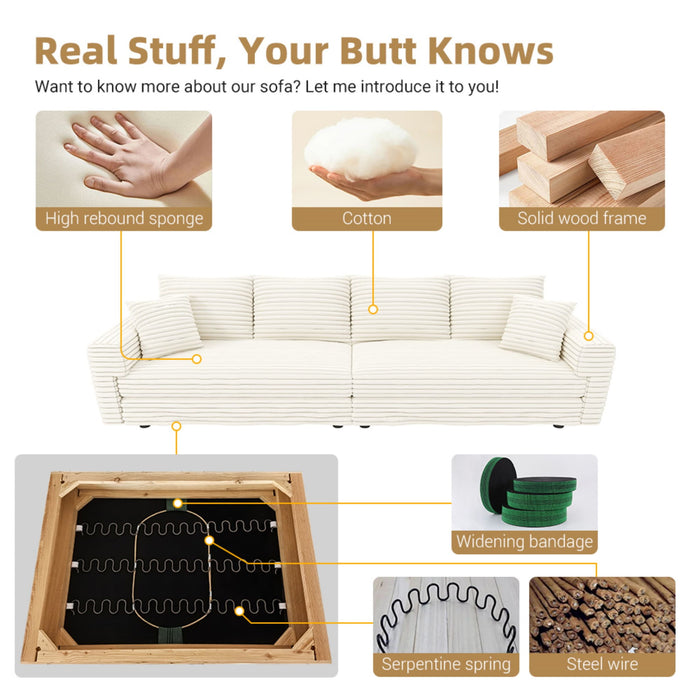 Plush Corduroy 4 Seat Sofa, Modern Comfy Upholstered Sofa Cloud Couch, Deep Seat Couches With Soft Pillows