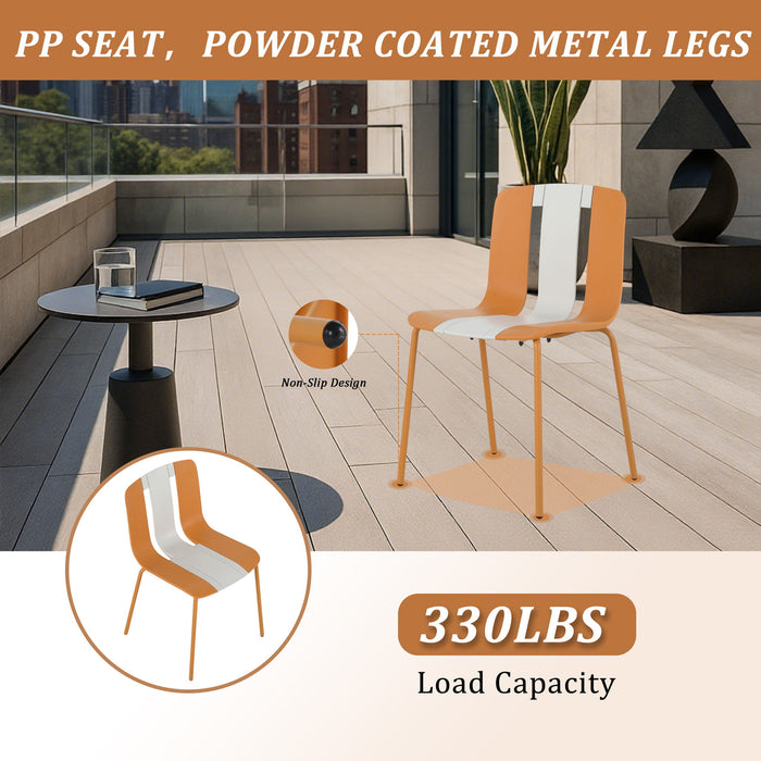 4 Piece Set Of Modern Striped Single Chairs With Folding Square Table