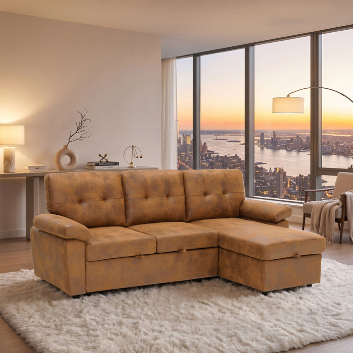 Convertible L - Sectional Sofa Bed With Storage Chaise And Padded Armrests