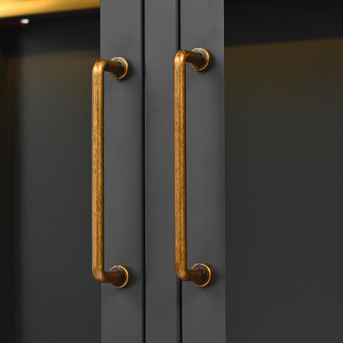 Modern Style Tall Steel Display Cabinet With Double Glass Doors, LED Lights