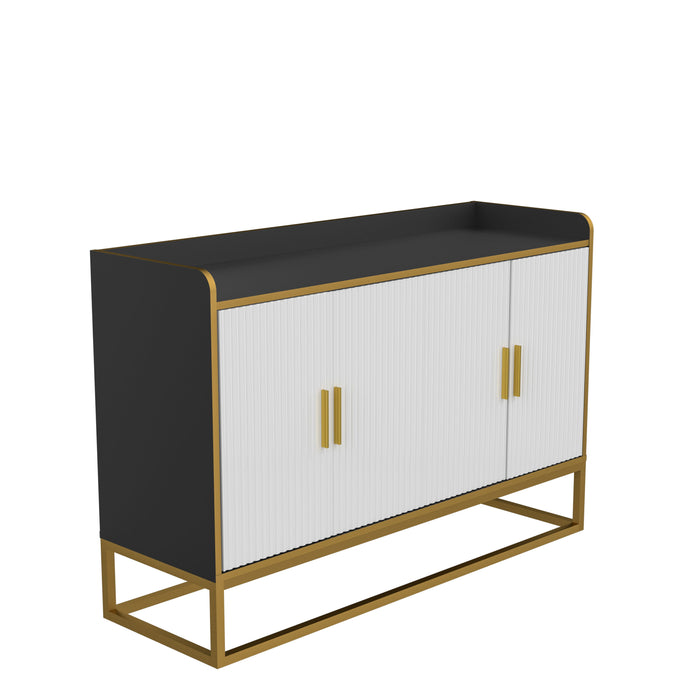Modern Kitchen Buffet Storage Cabinet Cupboard Gloss With Metal Legs For Living Room Kitchen (Black) - Golden Black