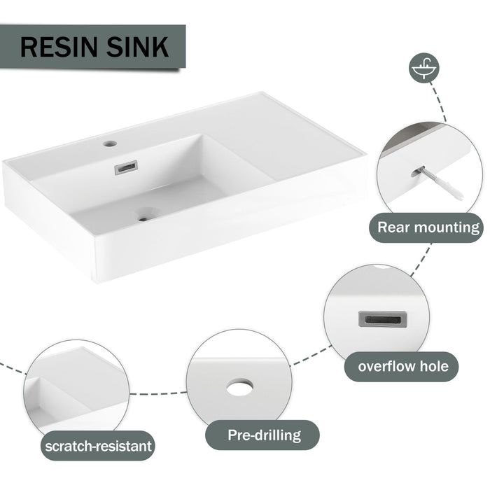 Modern Wall Mounted Bathroom Vanity With Resin Sink And Soft Close Drawer In Imitative - Imitative Oak