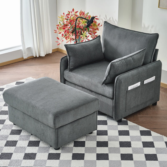 Comfy Corduroy Oversized Chaise Lounge Chair With Ottoman And Storage