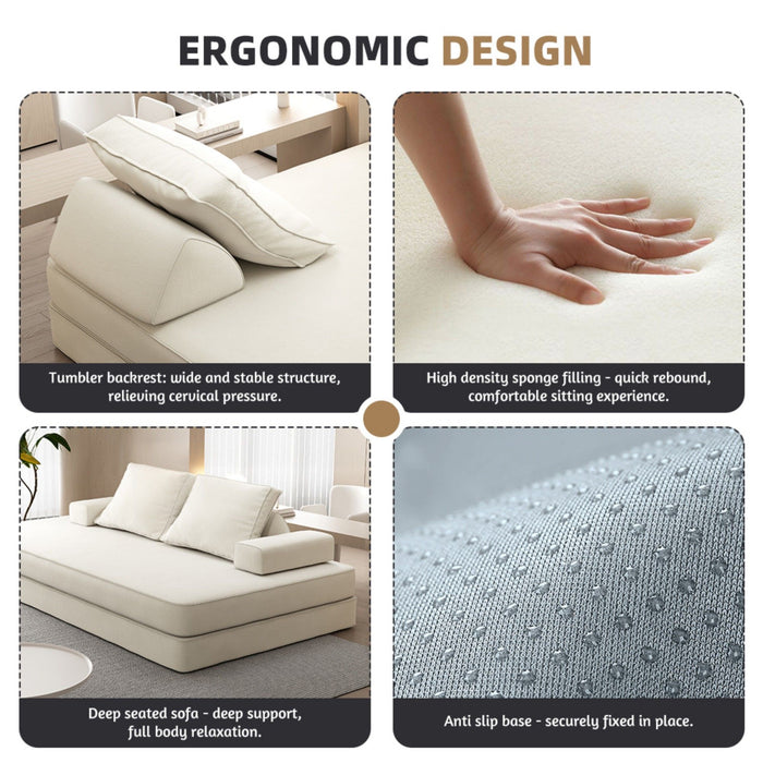 Multifunctional Convertible Sofa Bed With 2 Tumbler Backrests And 2 Pillows, Deep Seat Couch