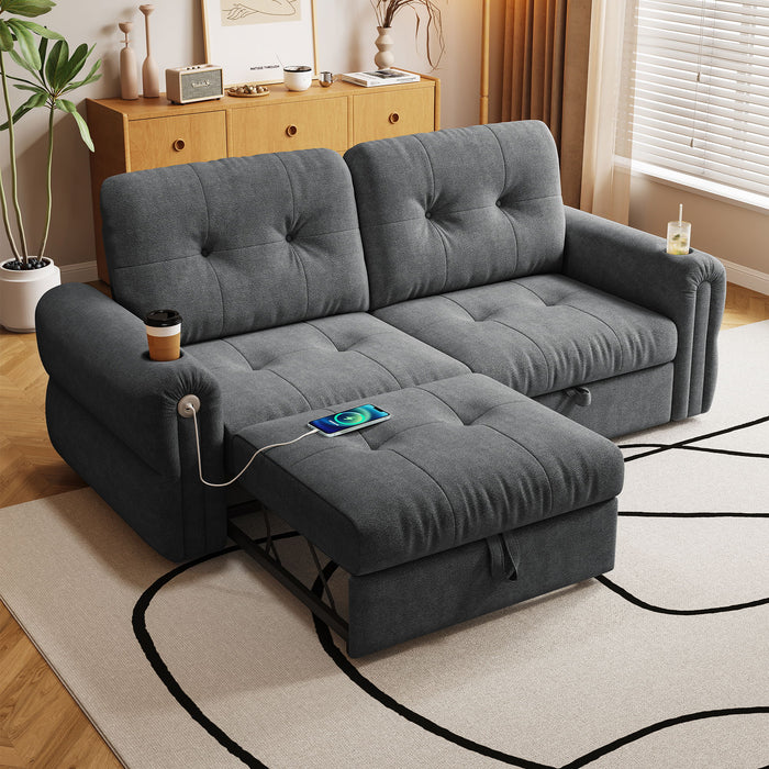 2 In 1 Convertible Sofa Bed For Living Room - Dark Gray - Fabric