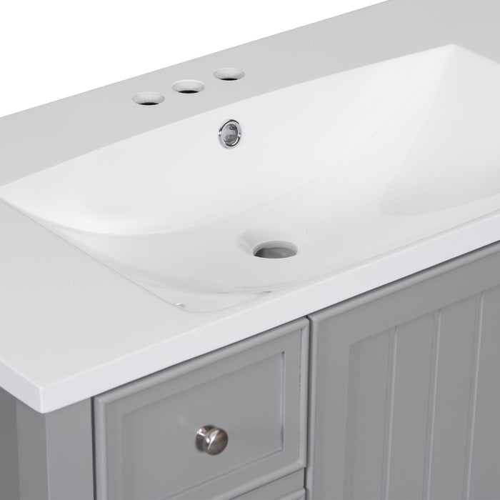 Bathroom Vanity With Sink Combo, One Cabinet And Three Drawers, Solid Wood And MDF Board, Grey