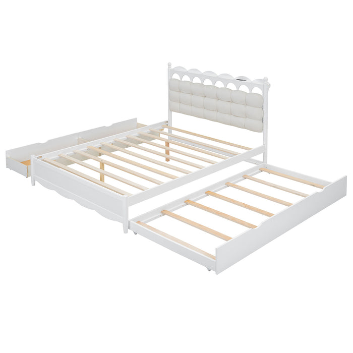 Storage Platform Bed, With 2 Big Drawers, Trundle, One Set Of Sockets & USB Ports