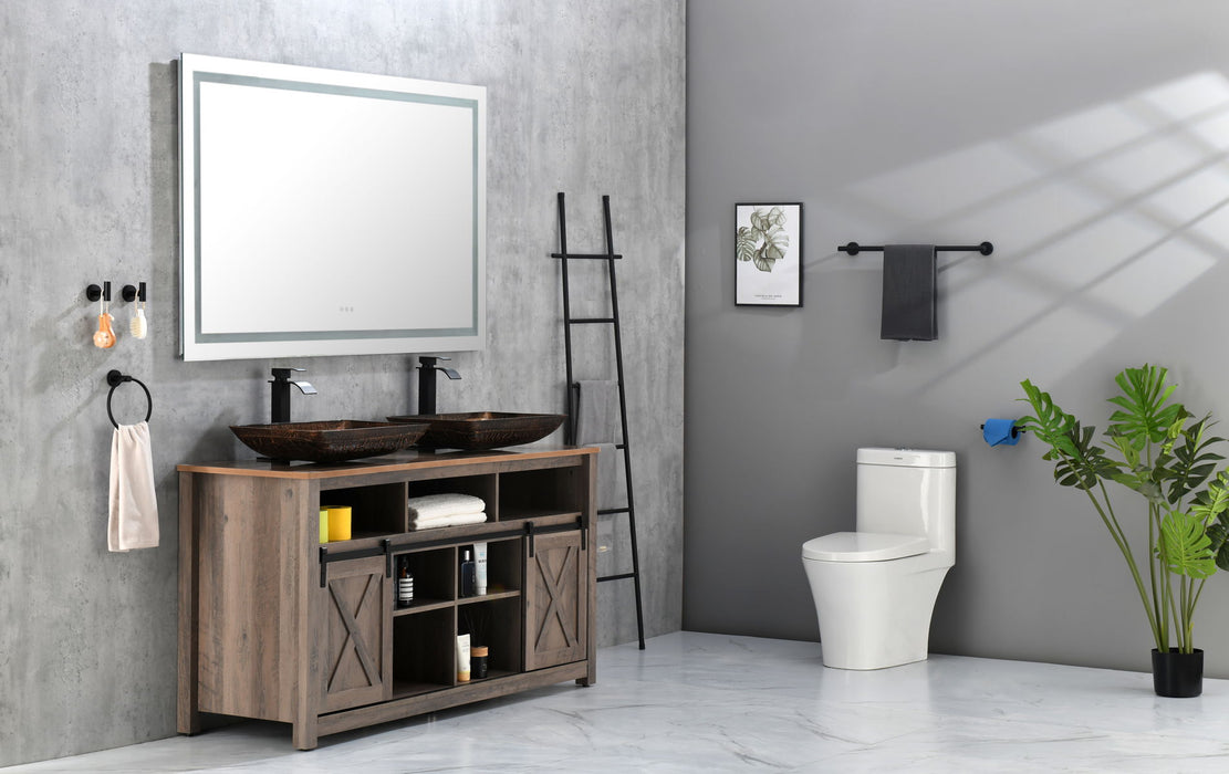 Frameless LED Single Bathroom Vanity Mirror In Polished Crystal Bathroom Vanity LED Mirror With 3 Color Lights Mirror For Bathroom - Saddle Gray