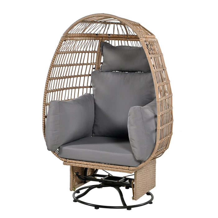Trexm Outdoor Swivel Chair With Cushions, Rattan Egg Patio Chair With Rocking Function For Balcony, Poolside And Garden (Natural Wicker / Grey Cushion)