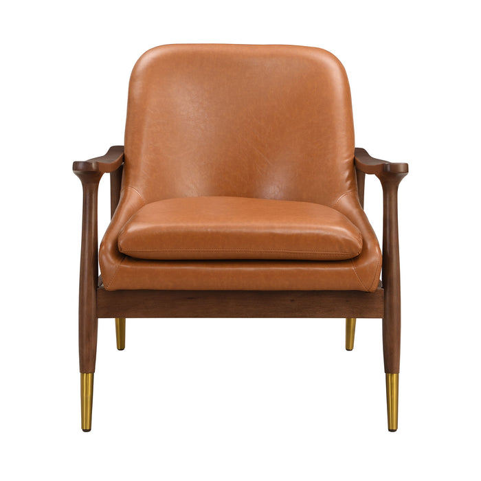 Mid - Century Accent Chair With Cushioned Seat, Brass Tipped Legs
