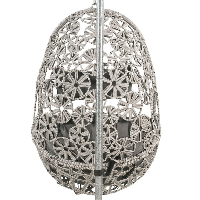 Sigar - Hanging Chair - Light Gray Fabric & Wicker