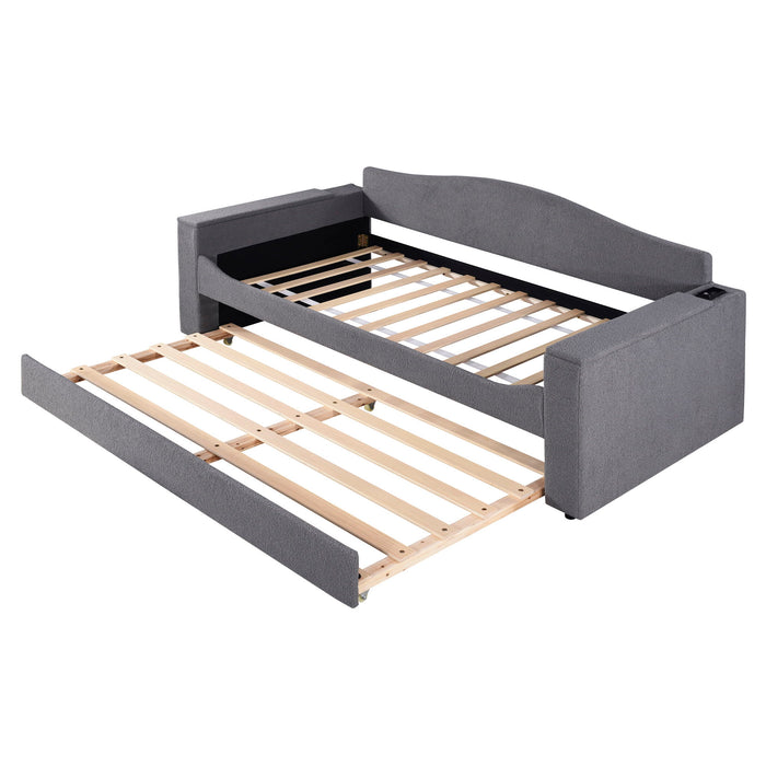 Upholstered Daybed With Storage Armrests, Trundle And Latest Integrated Bluetooth Audio System