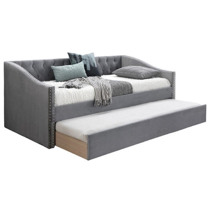 Daybed With Trundle Nailhead Trim Button Tufted