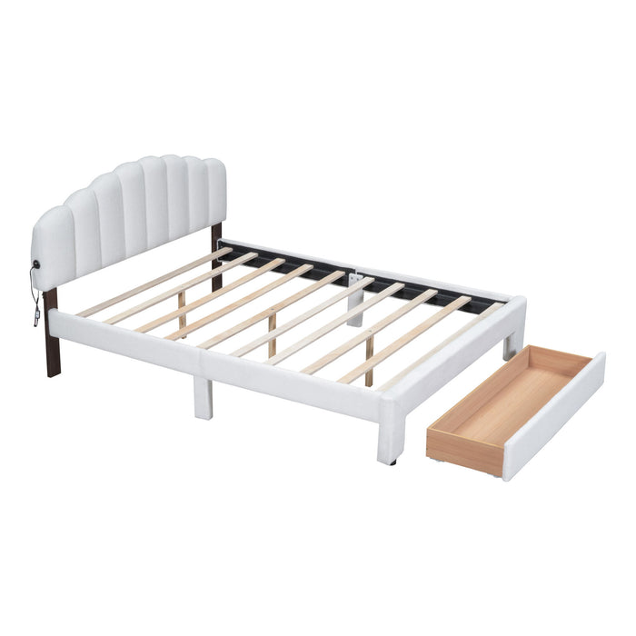 Upholstered Platform Bed With Drawer