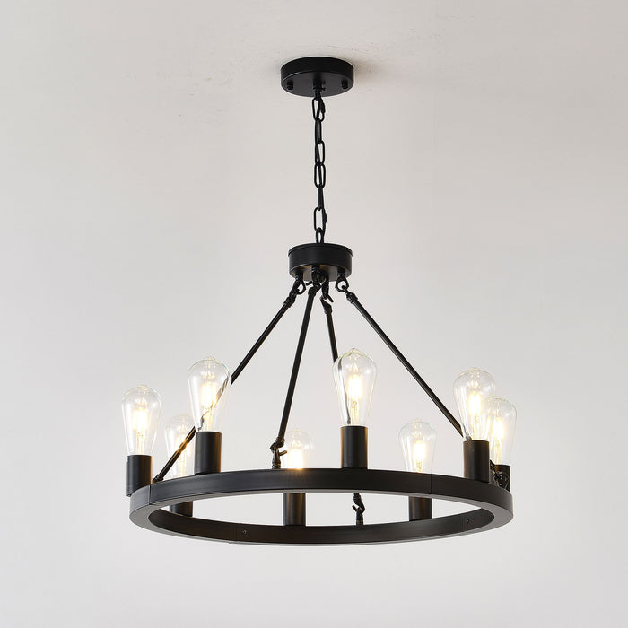 6 Light (No Bulbs) Wagon Wheel Chandelier Farmhouse Modern Small Round Chandelier For Living Room Kitchen Island Foyer Hallway Entryway Bedroom Dining Room Light Fixture Ceiling Hanging - Matte Black