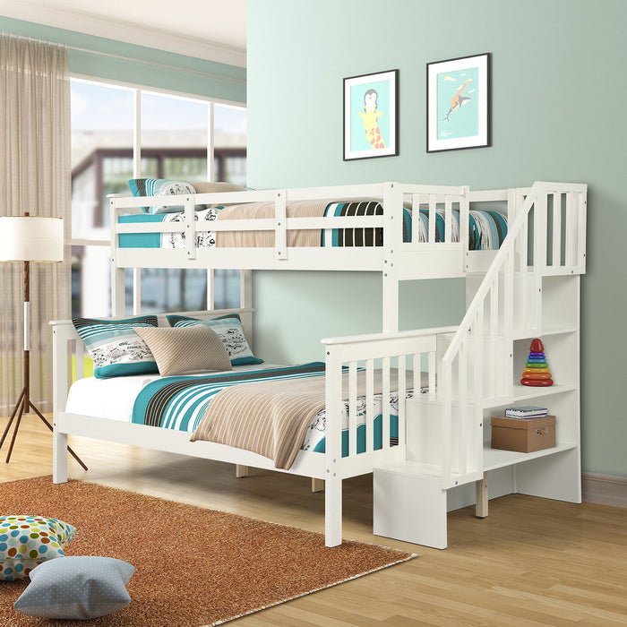 Stairway Bunk Bed With Storage And Guard Rail For Bedroom