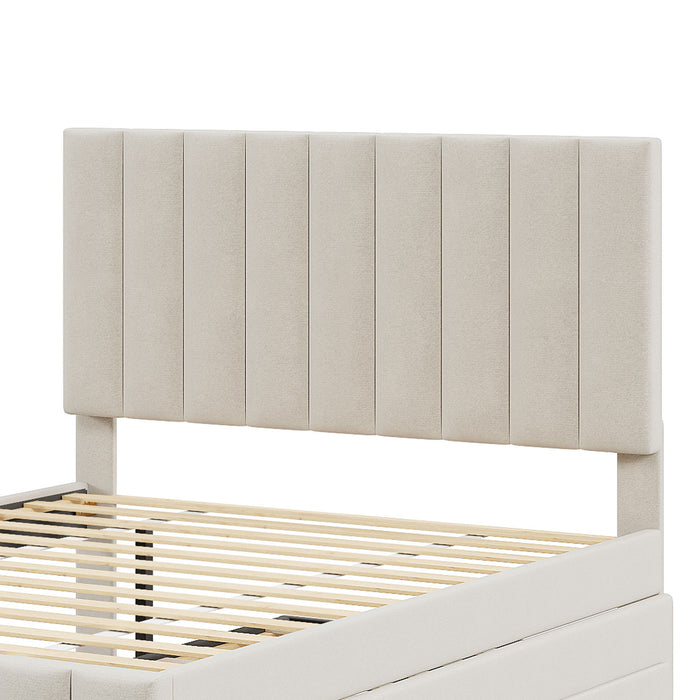 Upholstered Platform Bed With Twin Size Trundle And 3 Drawers