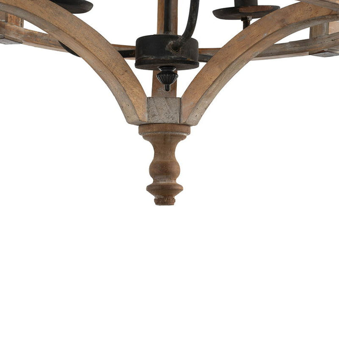 3 Light Wood Drum Chandelier, Hanging Light Fixture With Adjustable Chain For Kitchen, Bulb Not Included - Brown