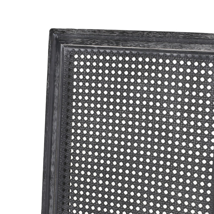 French Country Dining Chair With Rectangular Cane Backrest And Smooth Upholstered Seating