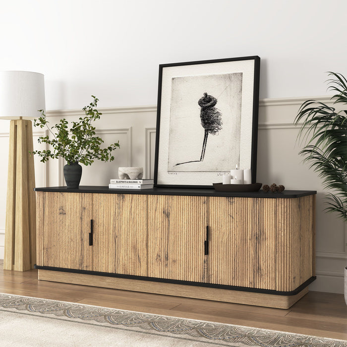 Grain 4 Door TV Cabinet, An Ideal Choice For TV And Item Storage In Modern Homes, A Perfect Blend Of Nordic And Modern Minimalist Styles - Black