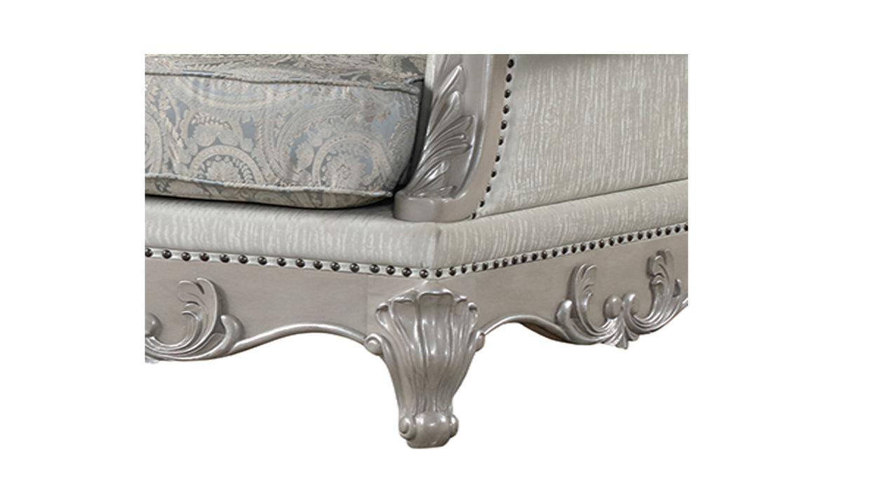 Tuscan Thick Velvet Fabric 2 Piece Traditional Living Room Set Made With Wood In Silver