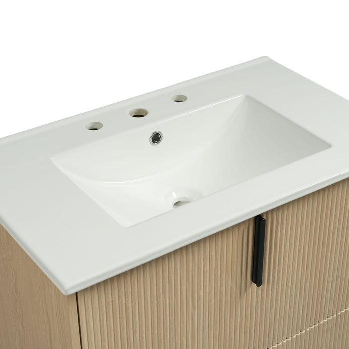Bathroom Vanity With Ceramic Sink, Fluted Design