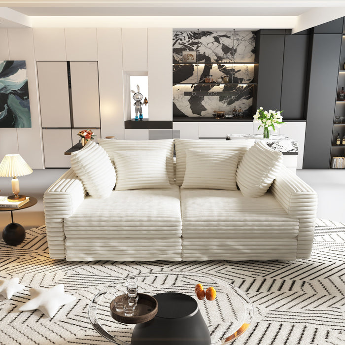 Plush Corduroy 4 Seat Sofa, Modern Comfy Upholstered Sofa Cloud Couch, Deep Seat Couches With Soft Pillows