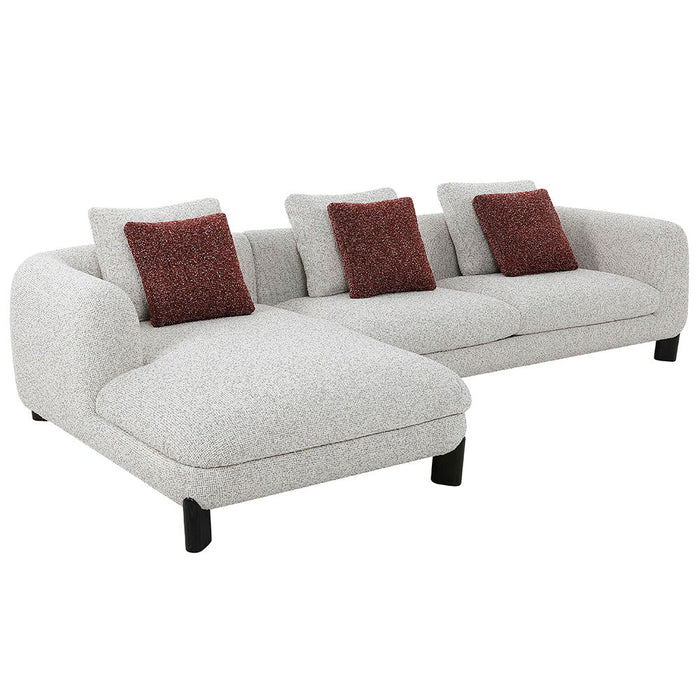 Mardi - Sectional Sofa With 6 Pillows - Maroon & Beige Tweed
